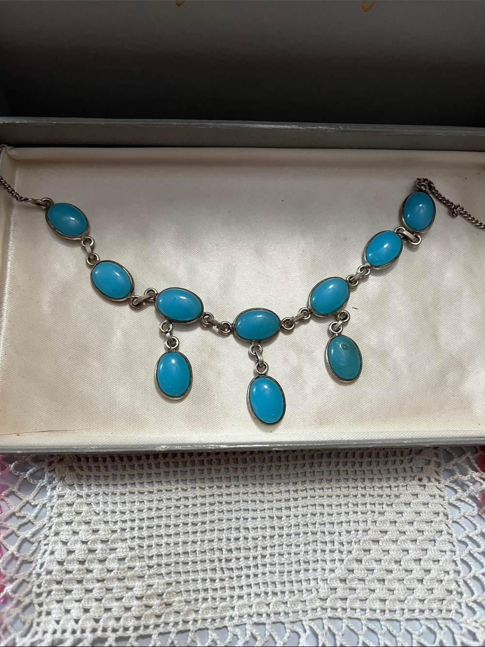 Turquoise Blue Oval Pendant Dangle Necklace - Women Jewelry